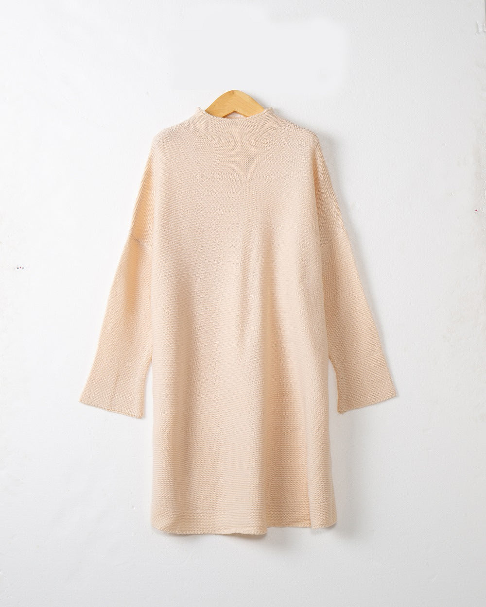 Women Oversize Knit Tunic with Short Stand-up Collar and Dropped Shoulder Mune Fashion