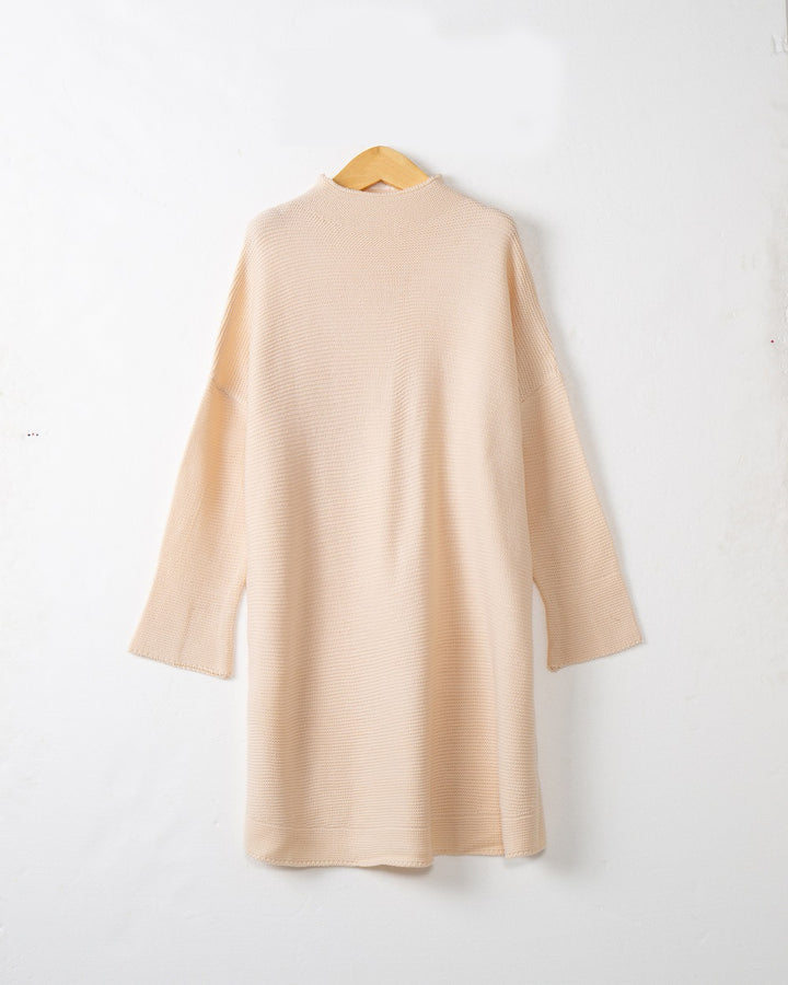 Women Oversize Knit Tunic with Short Stand-up Collar and Dropped Shoulder Mune Fashion