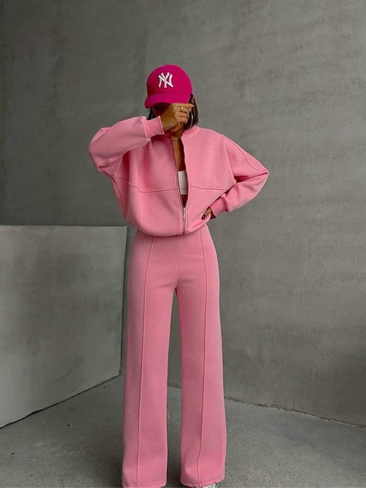 Women's oversized zip-up jacket with wide high-waist lounge pants set Mune Fashion