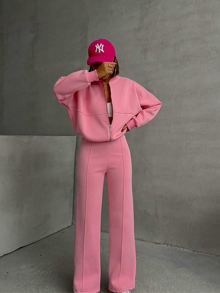 Women's oversized zip-up jacket with wide high-waist lounge pants set Mune Fashion