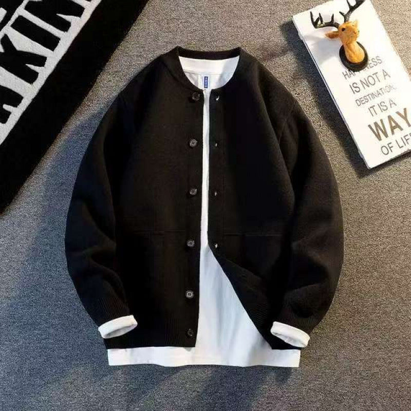 Unisex Fine Knit Cardigan with Round Neck, Patch Pockets and Ribbed Cuffs Mune Fashion