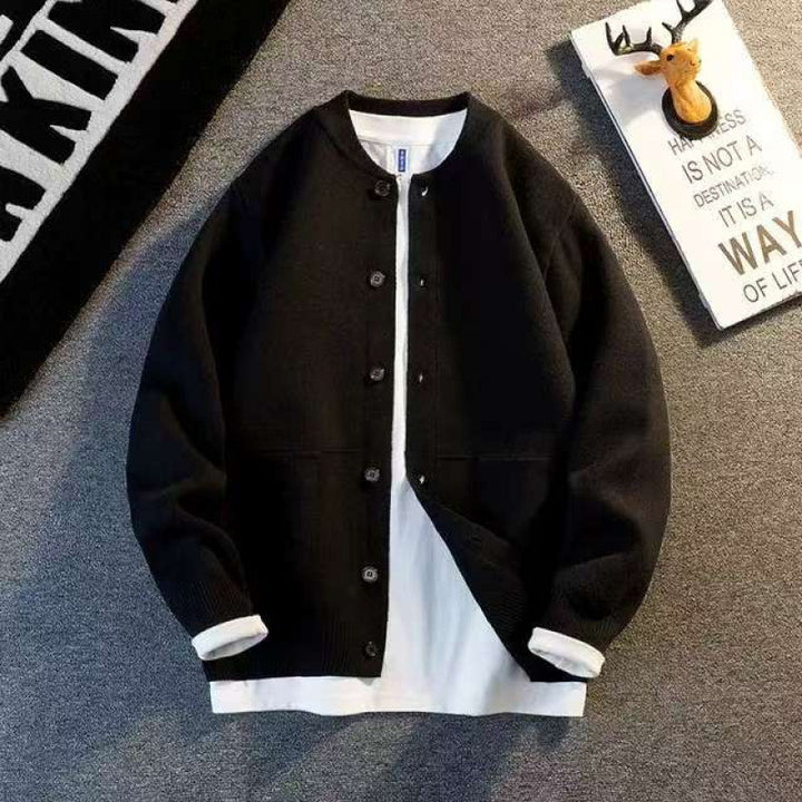 Unisex Fine Knit Cardigan with Round Neck, Patch Pockets and Ribbed Cuffs Mune Fashion