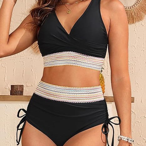 Damen Hoch tailliertes Bikiniset mit Wickeloberteil Echo Archiv