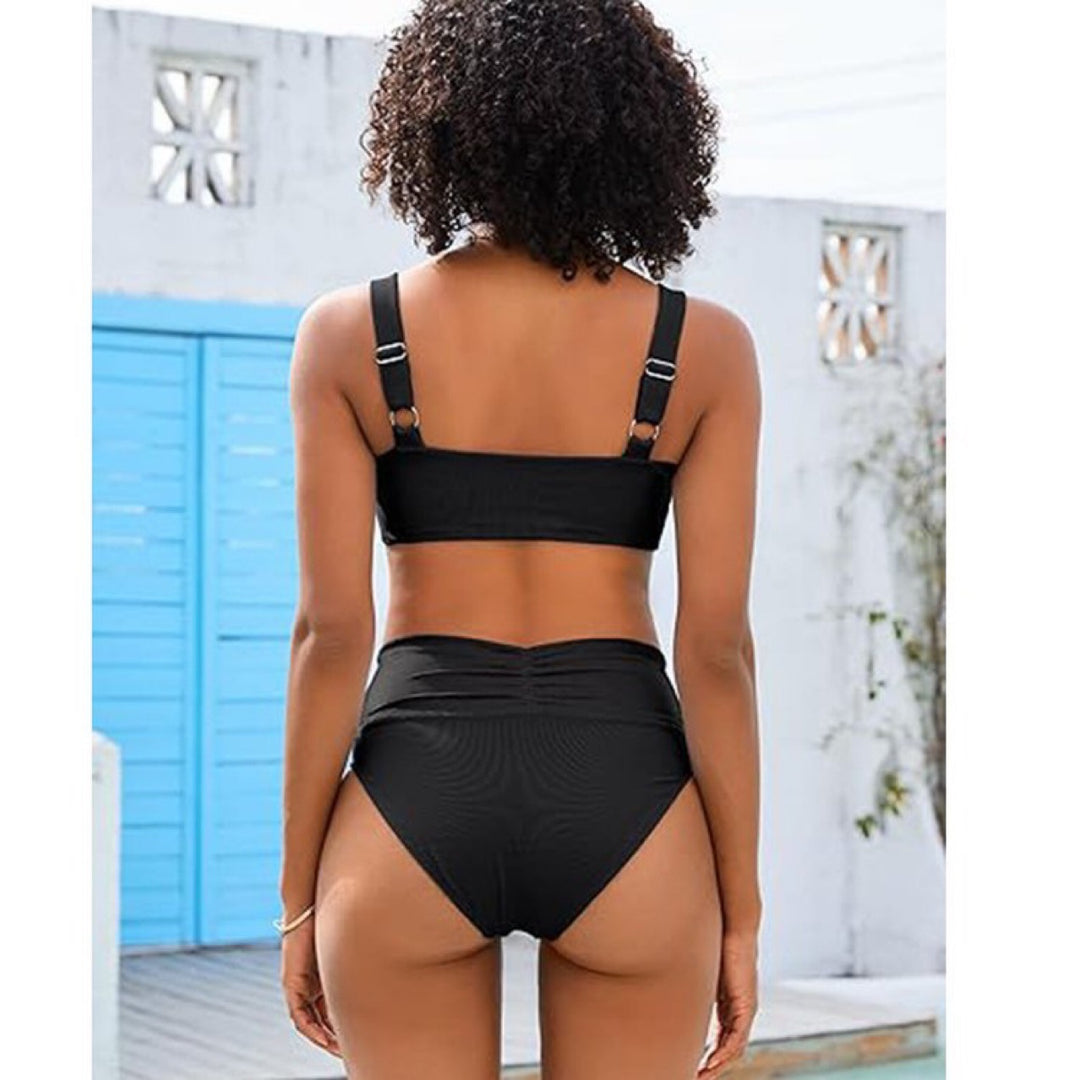 Women's High-Waisted Bikini Set with Ruched Top Mune Fashion