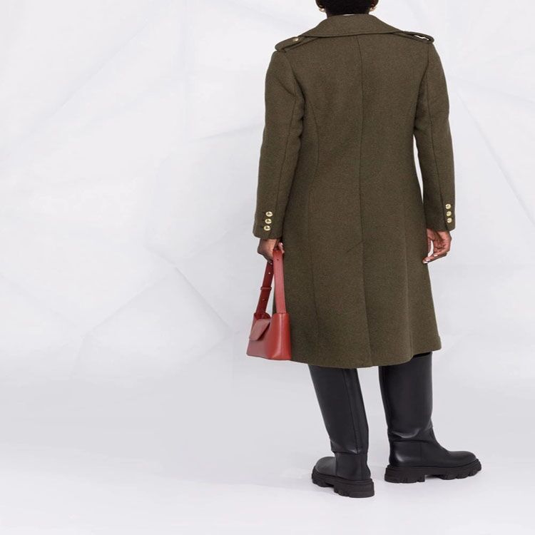 Women A-line Wool Blend Coat with Double-breasted Tailoring, Metal Buttons and Flap Pockets Mune Fashion