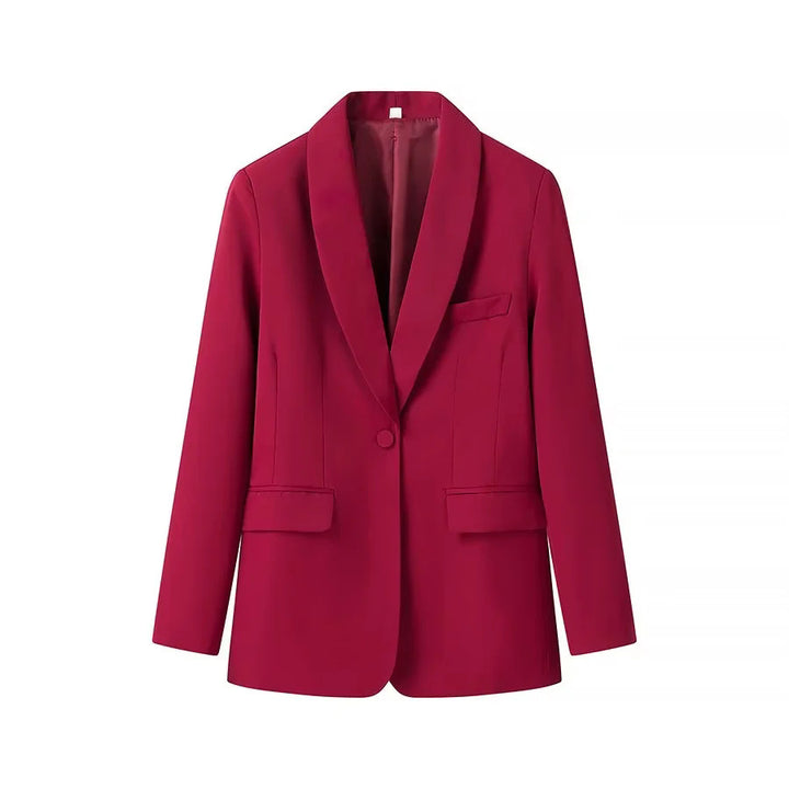Women's tailored long blazer with shawl collar, concealed button closure, and patch pockets Mune Fashion