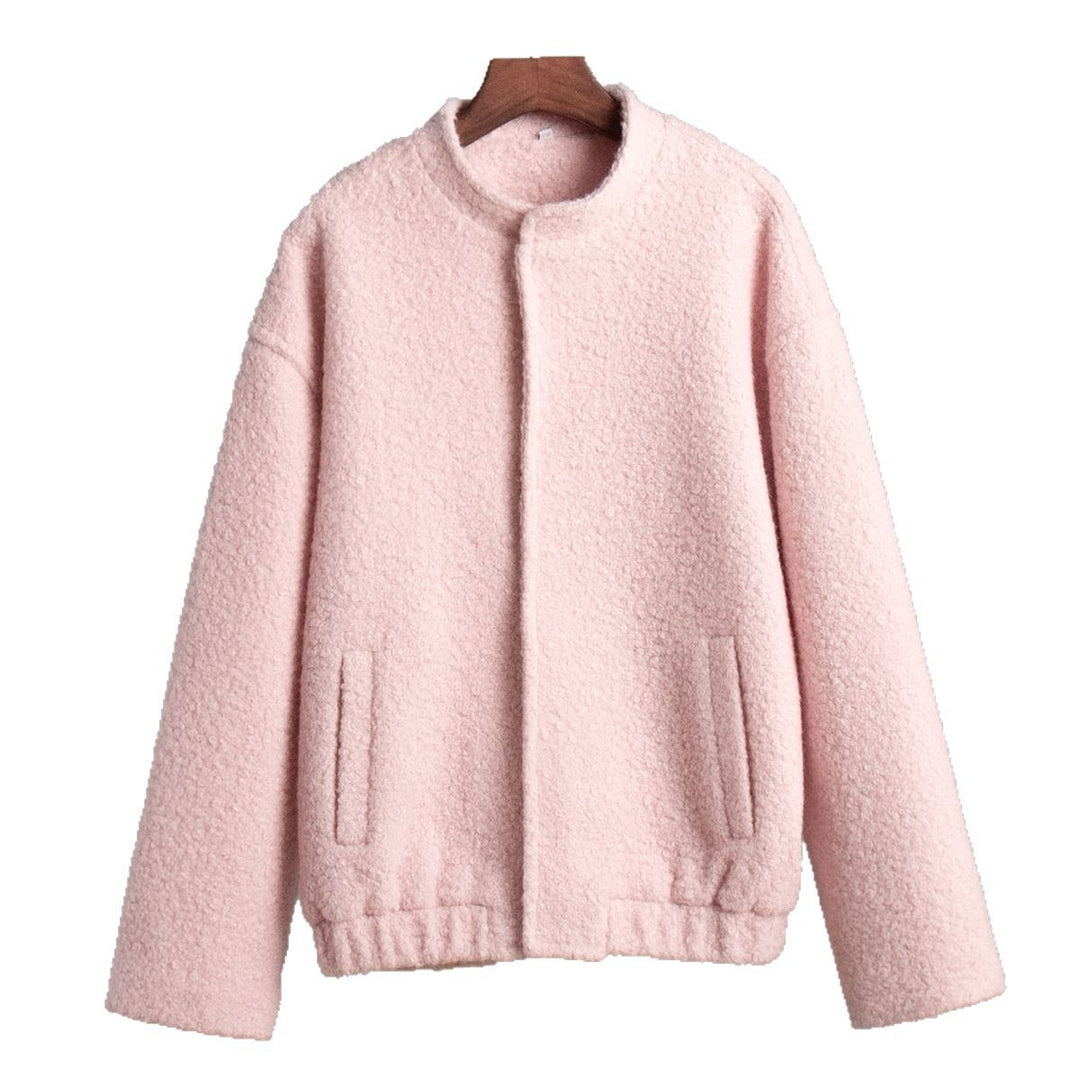 Women's teddy jacket in bouclé look with round neck, oversized fit and insert pockets Mune Fashion