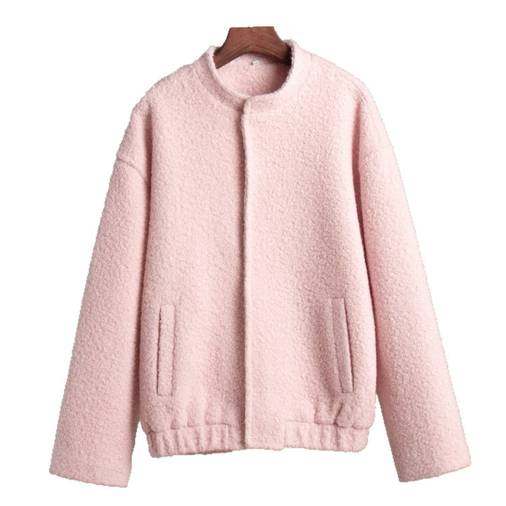 Women's teddy jacket in bouclé look with round neck, oversized fit and insert pockets Mune Fashion