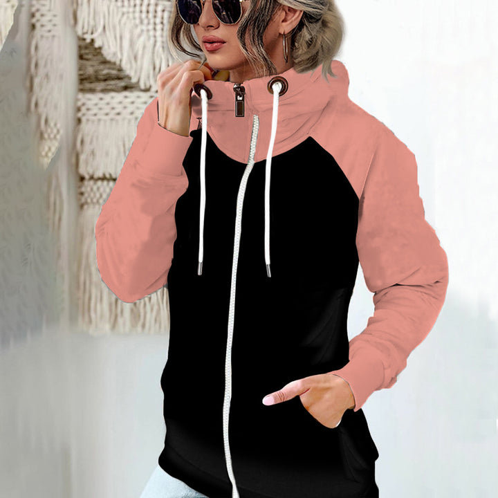 Women's hooded jacket with high stand-up collar, full-length zipper, and raglan sleeves Mune Fashion