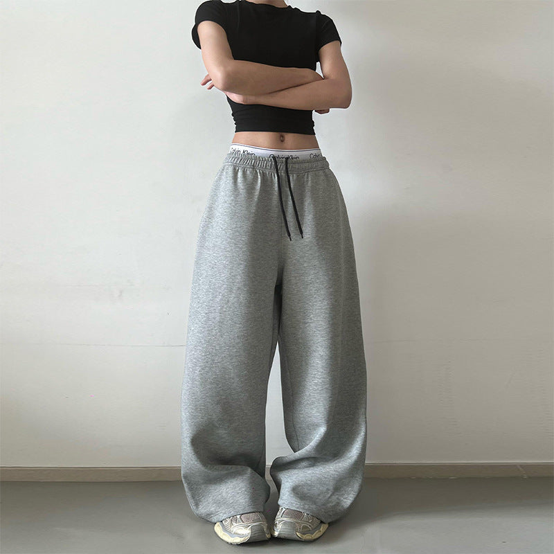 Women's Extra Wide High-Waist Sweatpants made of Cotton Blend with Drawstring Mune Fashion