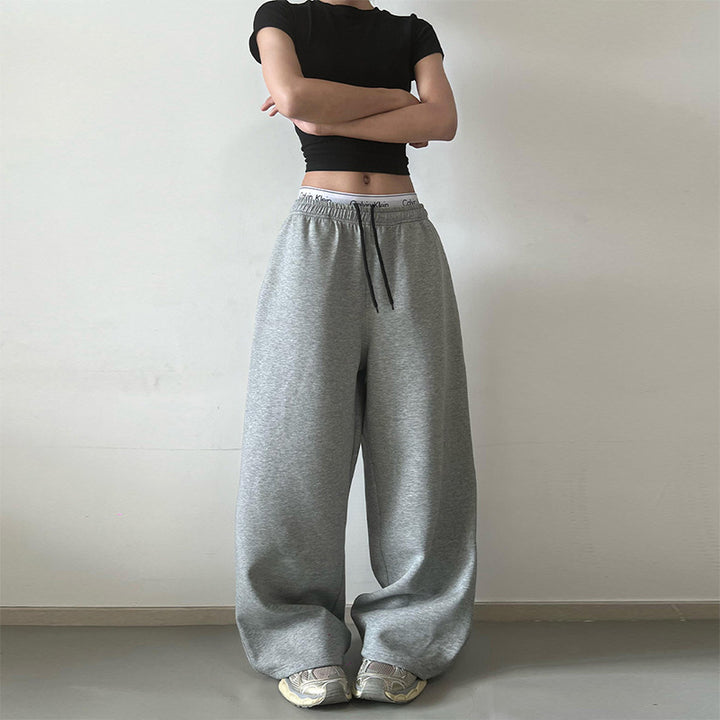 Women's Extra Wide High-Waist Sweatpants made of Cotton Blend with Drawstring Mune Fashion