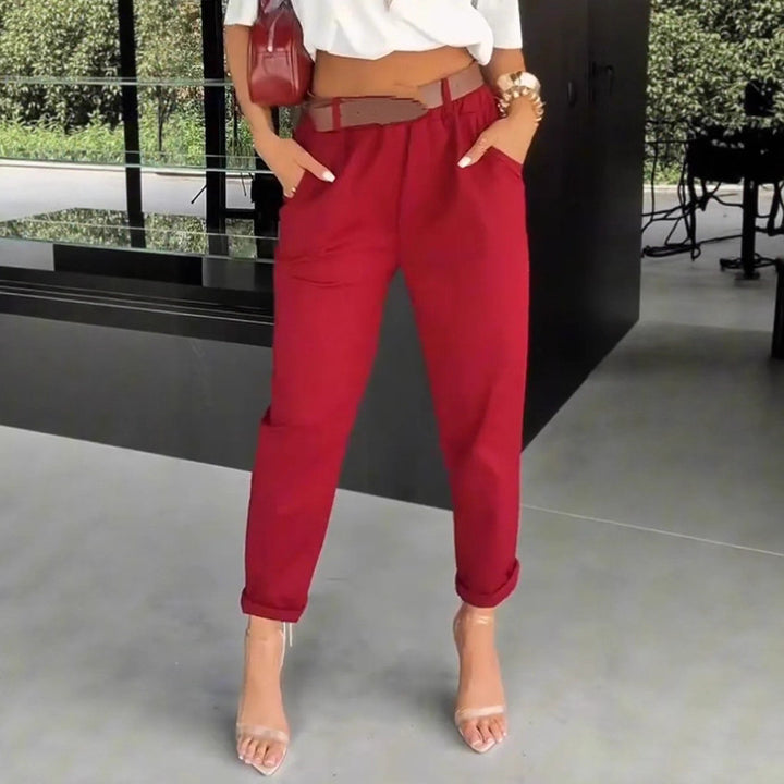 Women's high-waisted paperbag pants with gathered waistband, side pockets, and rolled hem Mune Fashion