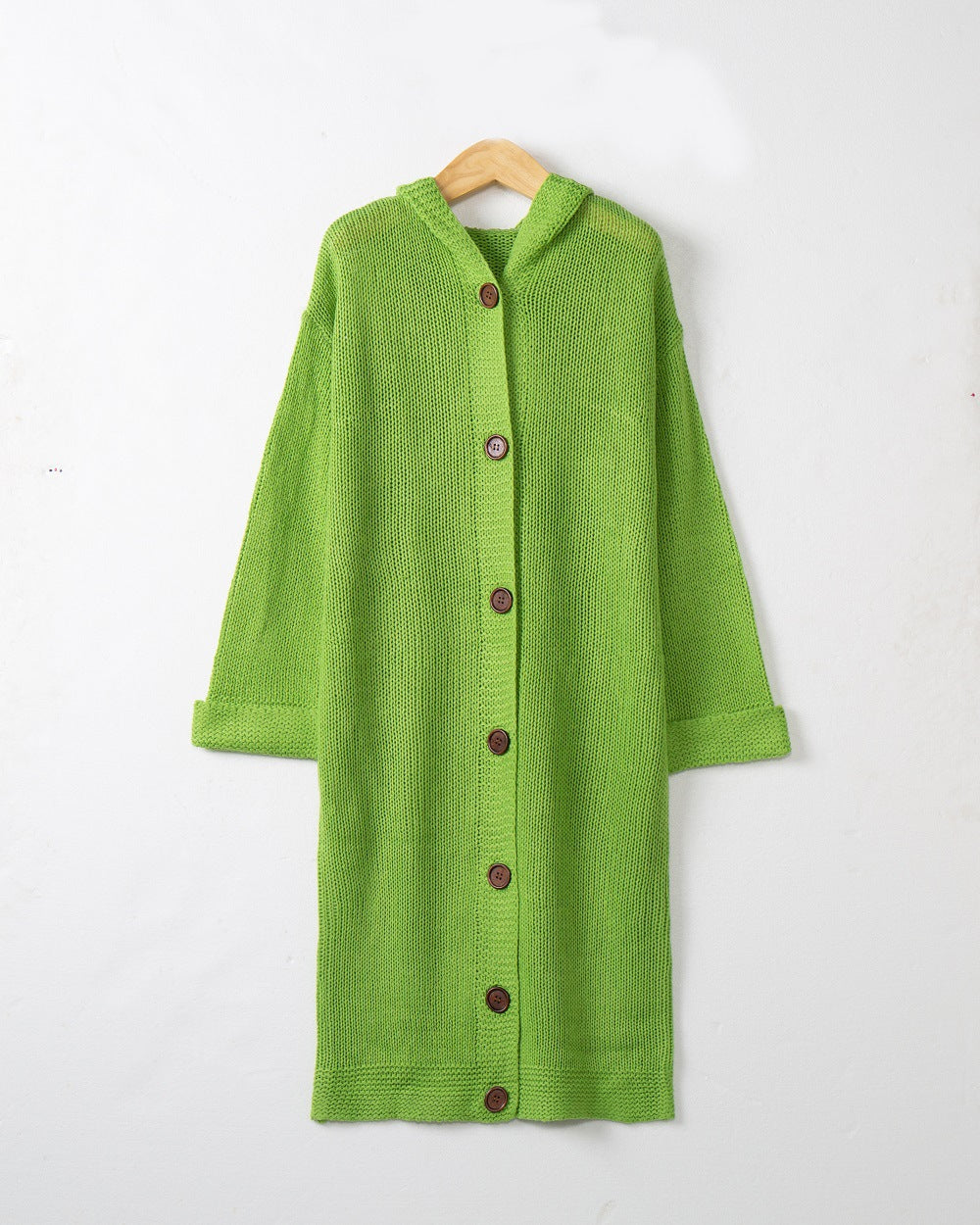 Women's Hooded Long Cardigan made of medium-thick ribbed knit with a full button placket and loose oversized cut Mune Fashion
