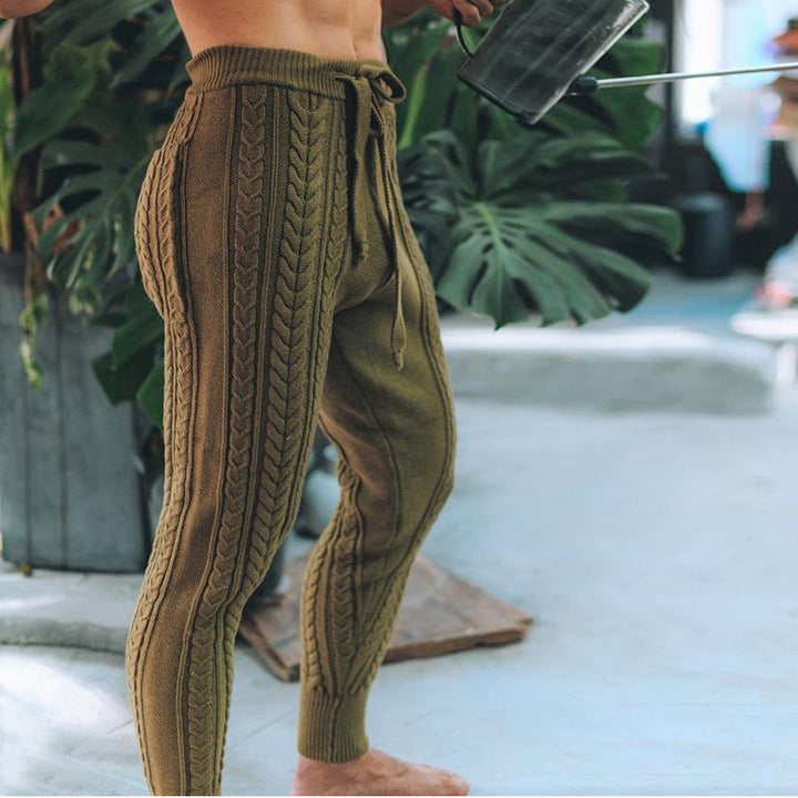 Men's Cable Knit Jogging Pants with Drawstring Mune Fashion