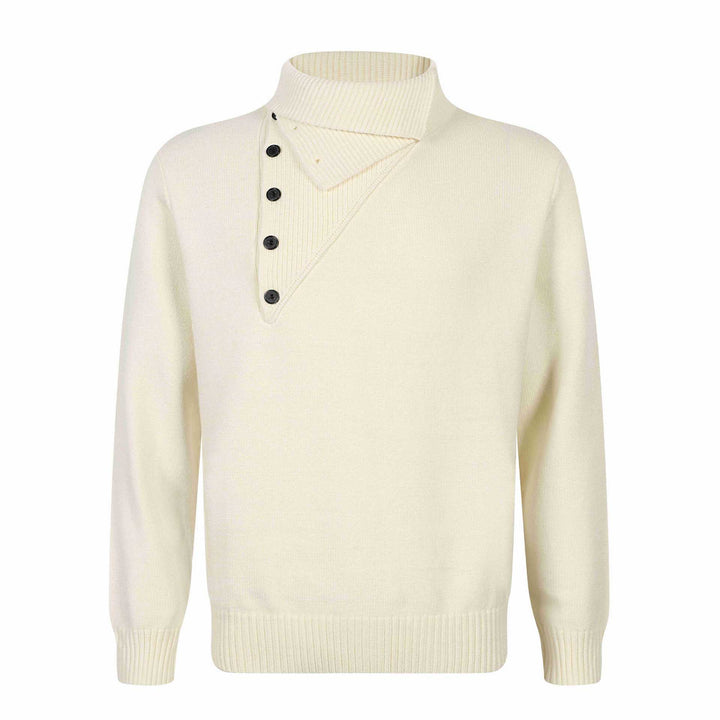 Men's knitted sweater with asymmetrical button placket and high stand-up collar Mune Fashion