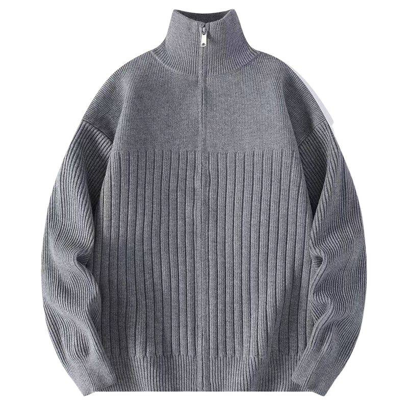 Men's Structured Knit Sweater with Half Zipper and Ribbed Texture Mune Fashion