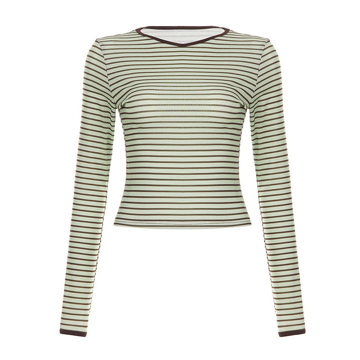 Women's Long Sleeve Fine Knit Top with Slim Fit and Fine Stripes Mune Fashion