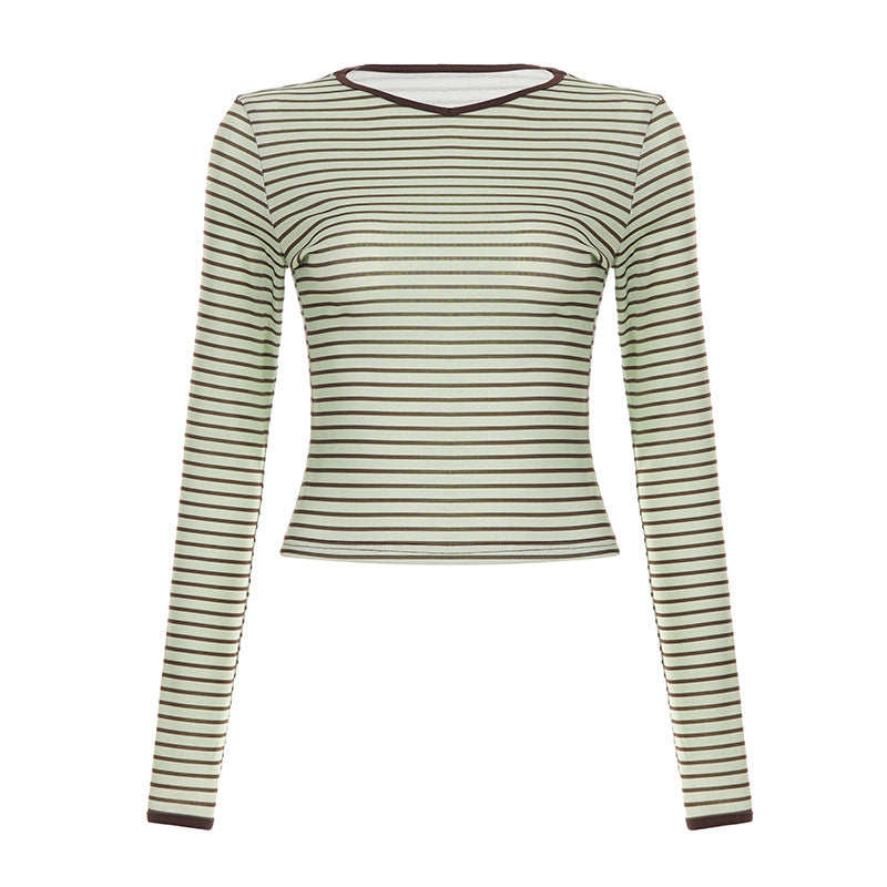 Women's Long Sleeve Fine Knit Top with Slim Fit and Fine Stripes Mune Fashion