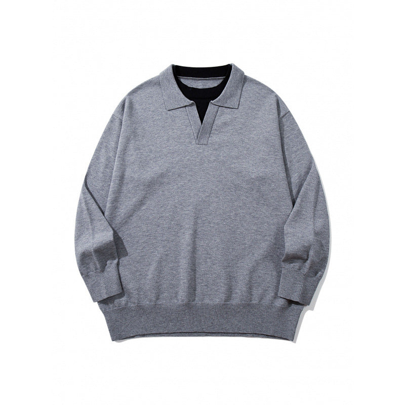 Unisex Oversize fine knit pullover with open Henley neckline and contrasting inner collar Mune Fashion