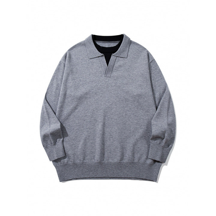 Unisex Oversize fine knit pullover with open Henley neckline and contrasting inner collar Mune Fashion
