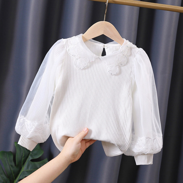 Girls blouse with lace accents and sheer sleeves Mune Fashion