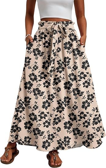 Women's maxi skirt with paperbag waist, tie belt and side pockets Mune Fashion
