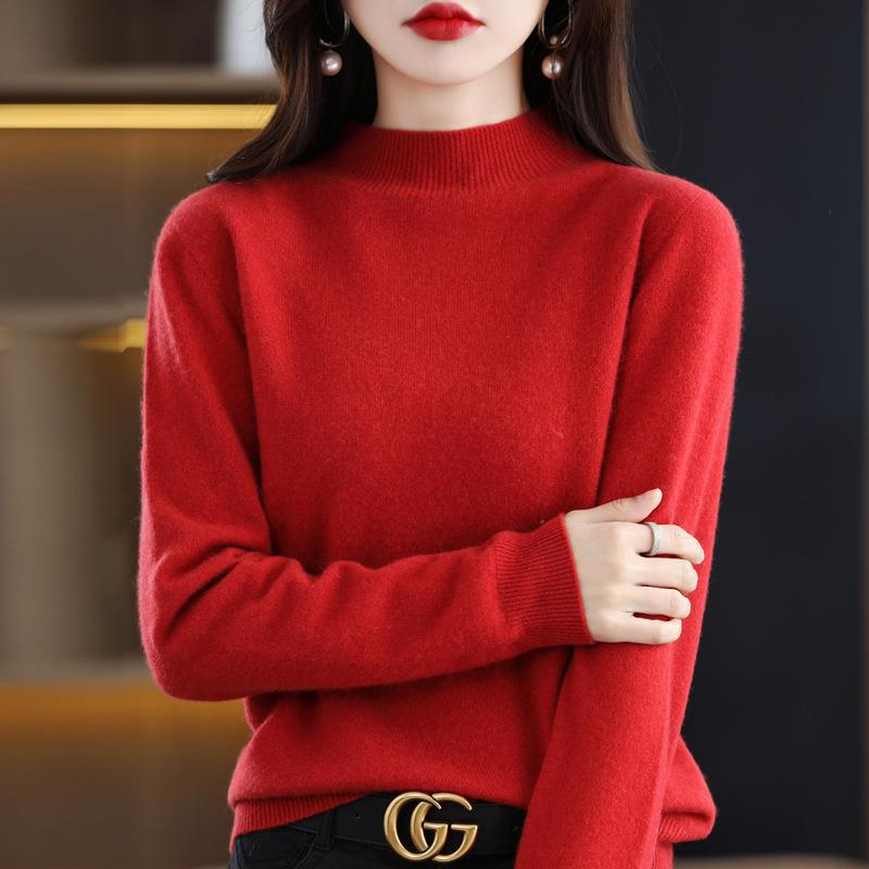 Women's Ultra-Light Mock Neck Fine Knit Sweater in Cashmere Look Mune Fashion