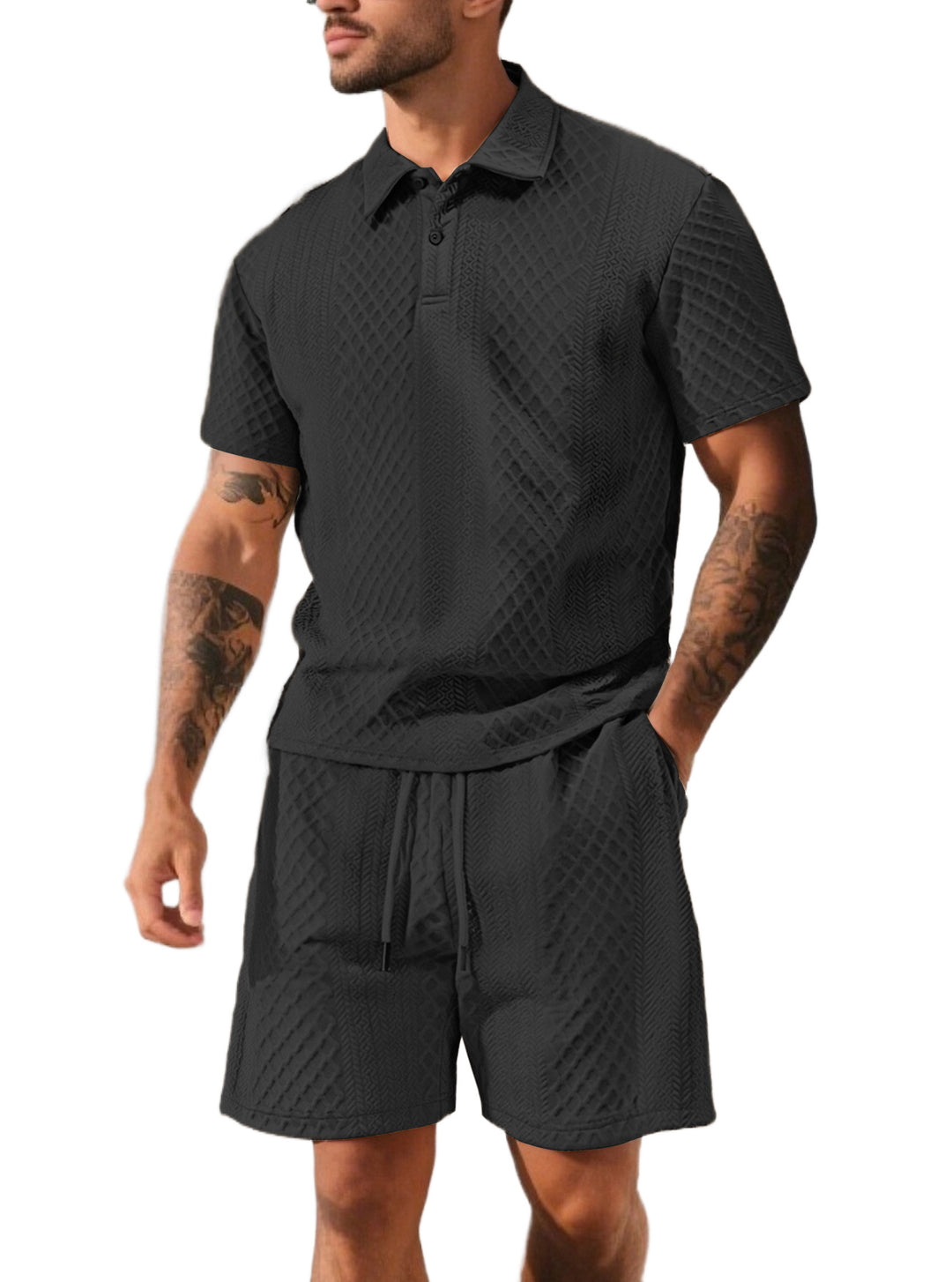 Men's structured polo shirt and bermuda shorts set made of quilted cotton blend Mune Fashion