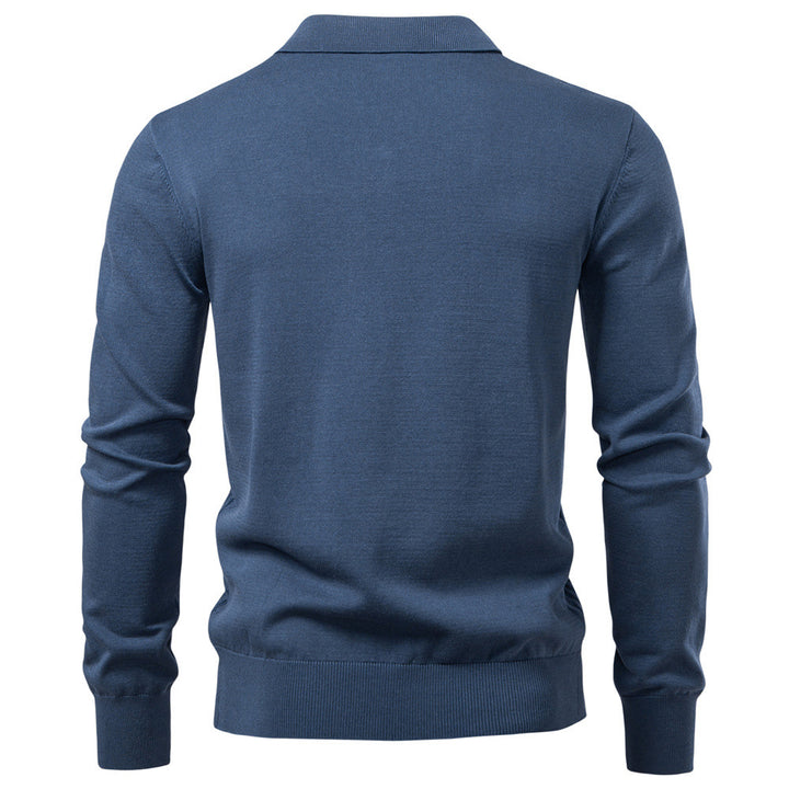 Men's fine knit polo sweater with V-neck, zigzag pattern and Kent collar Mune Fashion