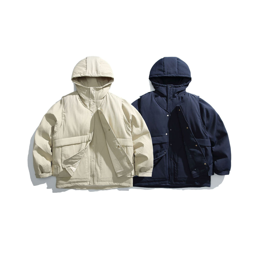 Men's quilted jacket with hood and ribbed textured fabric Mune Fashion