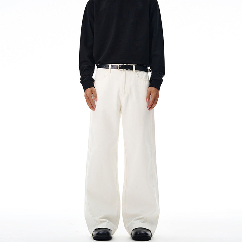 Men's Wide High-Waist Denim Pants with Wide Leg and Clean Minimal Design Mune Fashion