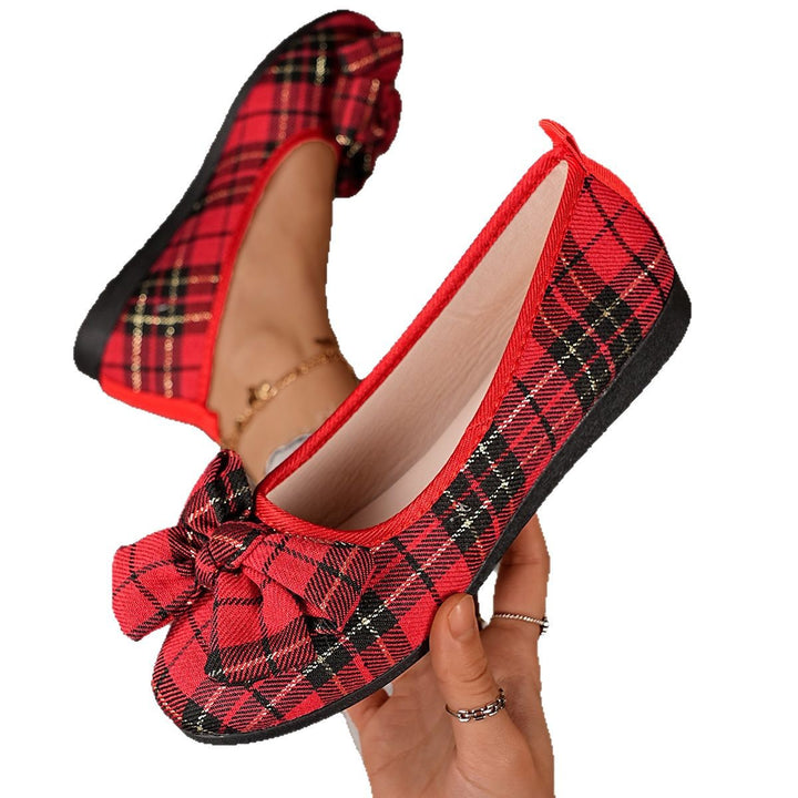 Women's checked ballerina slippers with decorative bow and padded comfort insole Mune Fashion