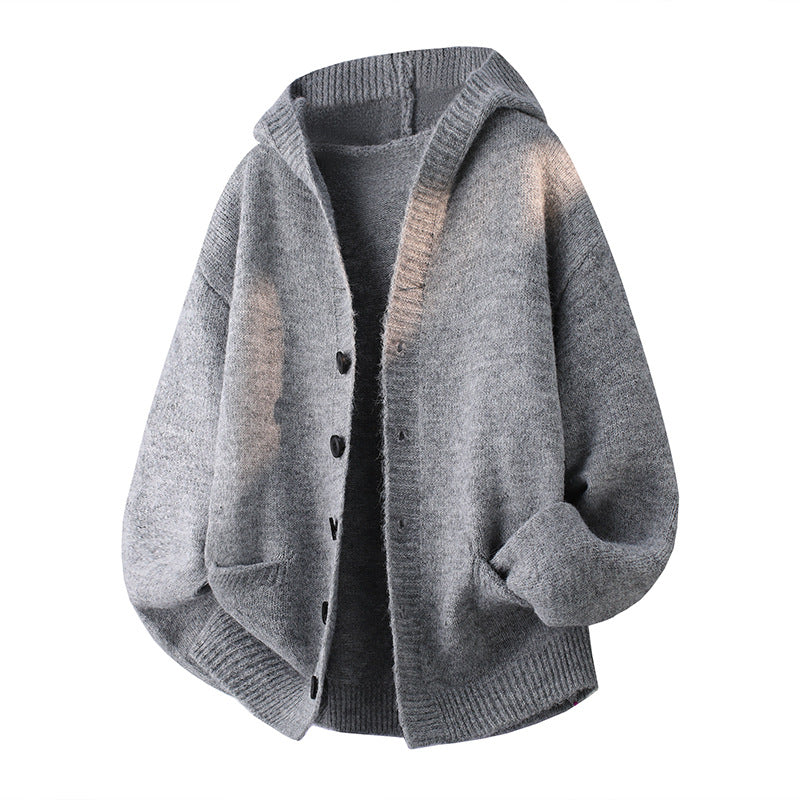 Men's Oversized Knit Cardigan with Shawl Collar, Button Placket and Side Pockets Mune Fashion