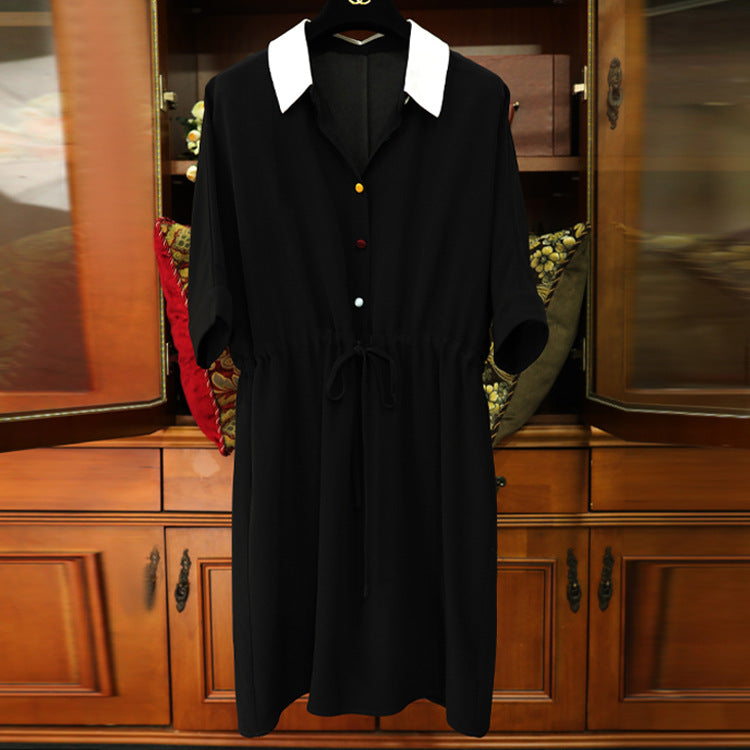 Ladies Fashion Shirt Dress with Waist Drawstring Mune Fashion