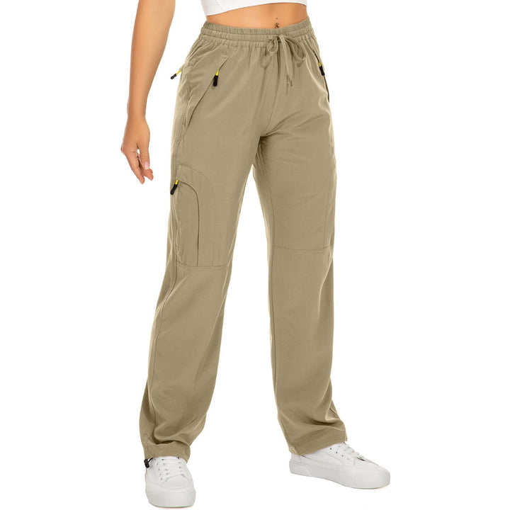 Women casual cargo pants with elastic waistband, drawstring, and zip pockets Mune Fashion