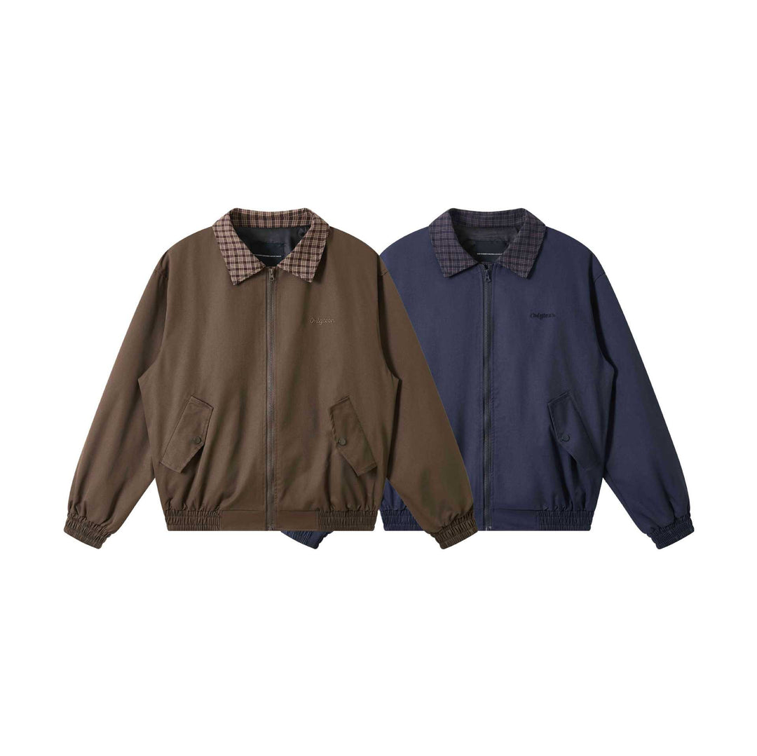 Men's Oversize Blouson Jacket with Check Collar and Flap Pockets Mune Fashion