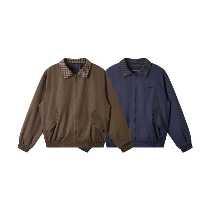 Men's Oversize Blouson Jacket with Check Collar and Flap Pockets Mune Fashion