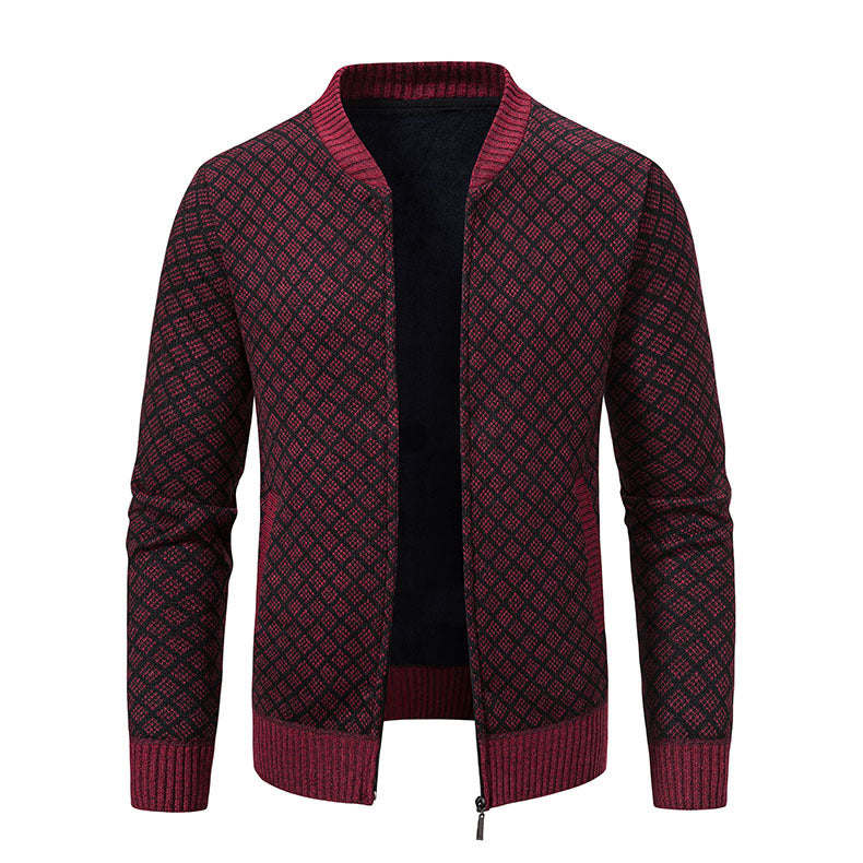 Men's knitted zip jacket with fine jacquard pattern, full zip and ribbed hem Mune Fashion