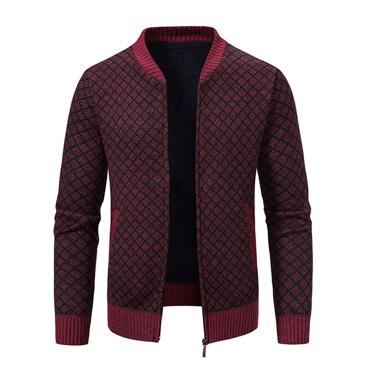 Men's knitted zip jacket with fine jacquard pattern, full zip and ribbed hem Mune Fashion