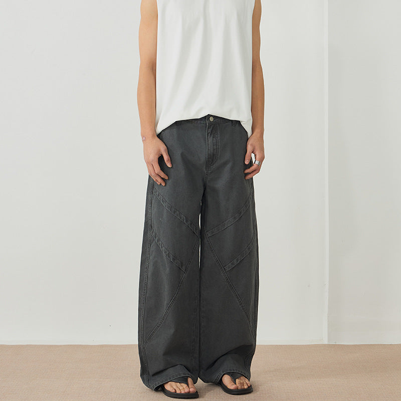 Men's Wide Panel Palazzo Pants with Workwear Stitching and Drop Crotch Mune Fashion