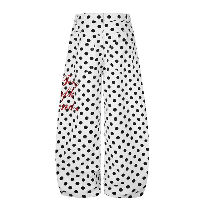 Women's Wide Culotte Jeans with Polka Dot, Balloon Shaped Hem and High Waist Mune Fashion