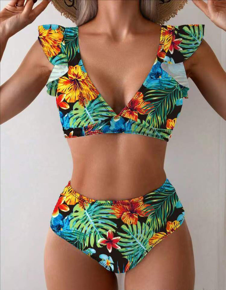 Women Bikini Set with playful ruffles and floral patterns Mune Fashion