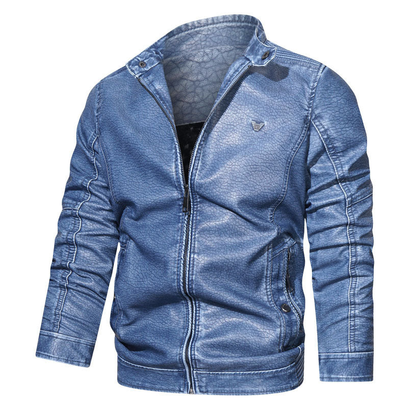 Men's washed synthetic leather pilot bomber jacket with textured surface and ergonomic sleeve seams Mune Fashion