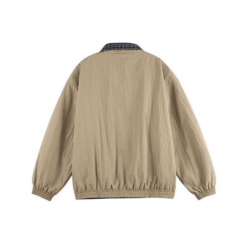 Unisex Lightweight Oversized Zip Jacket in Bomber Style with Checkered Collar and Elastic Cuffs Mune Fashion