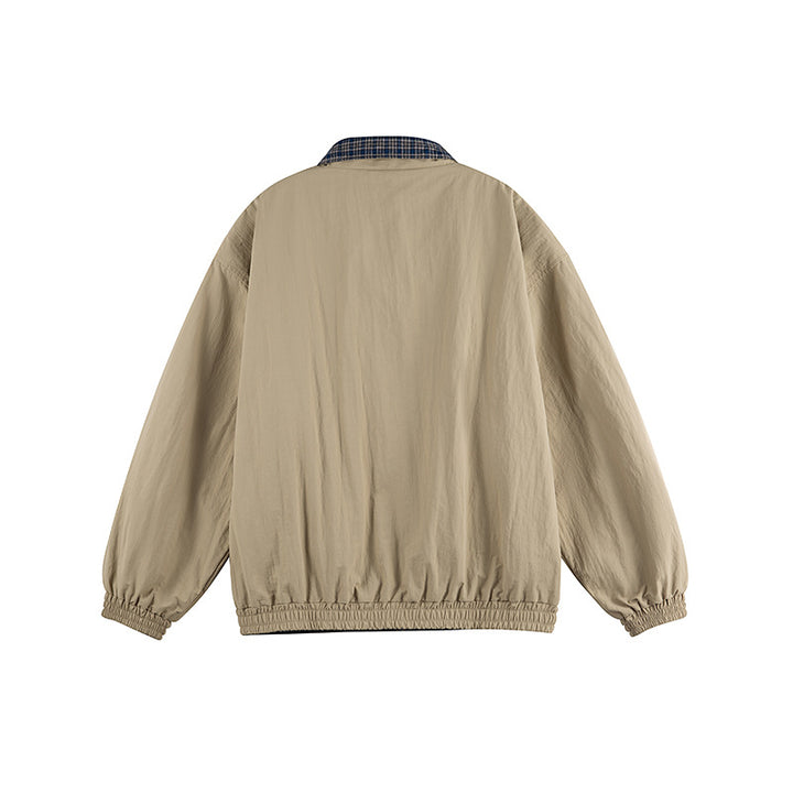 Unisex Lightweight Oversized Zip Jacket in Bomber Style with Checkered Collar and Elastic Cuffs Mune Fashion