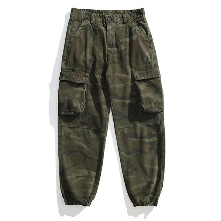Men's Tactical Cargo Jogger Pants with Elastic Ankle Cuffs, Multiple Flap Pockets and Camouflage Pattern Mune Fashion