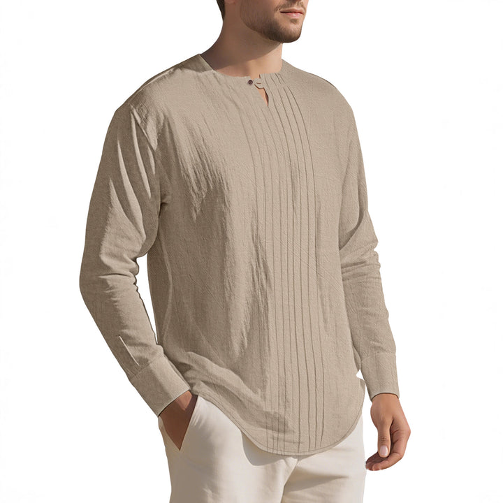 Men's Naan light structured tunic shirt with stand-up collar, pleats and loop button Mune Fashion