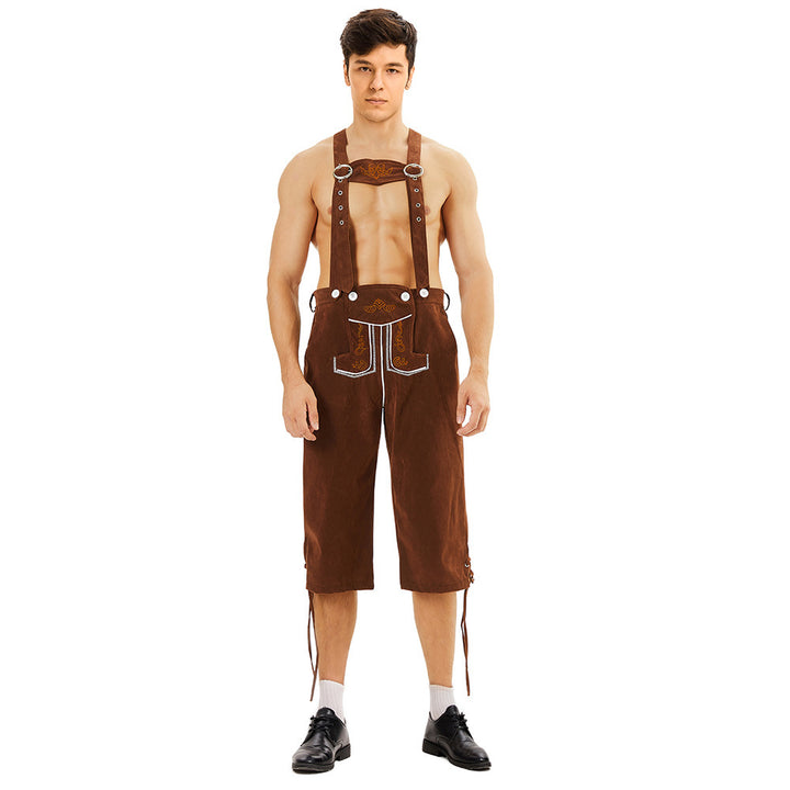 Men's knee-length suede imitation leather pants with detailed embroidery Mune Fashion