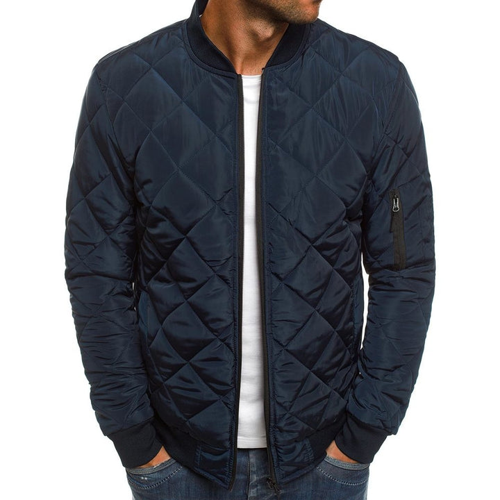 Men's lightweight quilted blouson jacket with diamond stitching, elastic ribbed cuffs, and sleeve zip pocket Mune Fashion