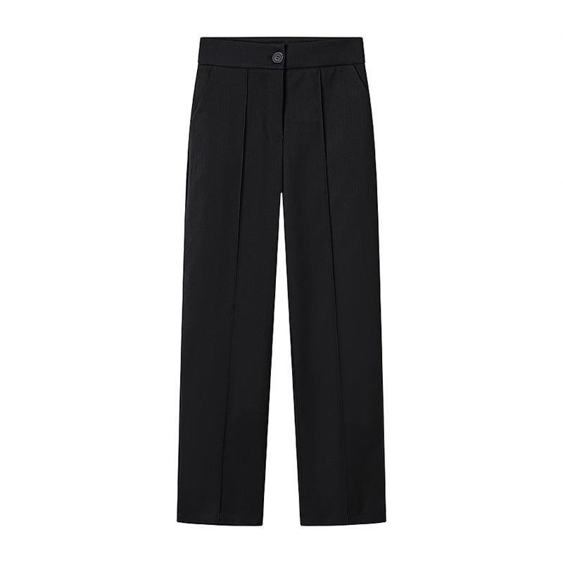 Women High-waisted Straight Pleated Trousers with Concealed Button Placket and Pressed Fold Mune Fashion